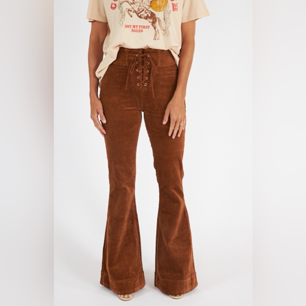 Show Me Your MuMu Brown Corduroy Lace-Up Flare Festival/ Pants